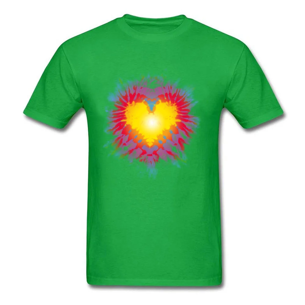 Tie Dye Heart Graphic Leisure Tops Shirts O-Neck ostern Day Pure Cotton Short Sleeve T Shirt for Men Printed On Tee-Shirts Tie Dye Heart green