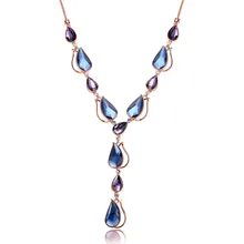 Larga Azul de Cristal Amatista Pendiente Del Suéter Del Collar de La Manera joyería de Las Mujeres 27.5″