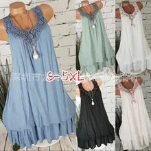 Large size Women's Dress 2019 hot sexy back openwork lace dress stitching sleeveless long dresses 5XL openwork plus size lace dress