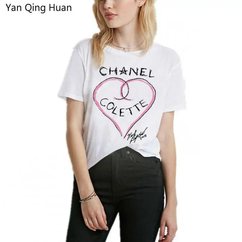 المرأة الصيف أزياء تي شيرت 2019new النسخة الكورية بأكمام قصيرة الحب القلب إلكتروني الطباعة المتناثرة الترفيه البرية قمم المحملات