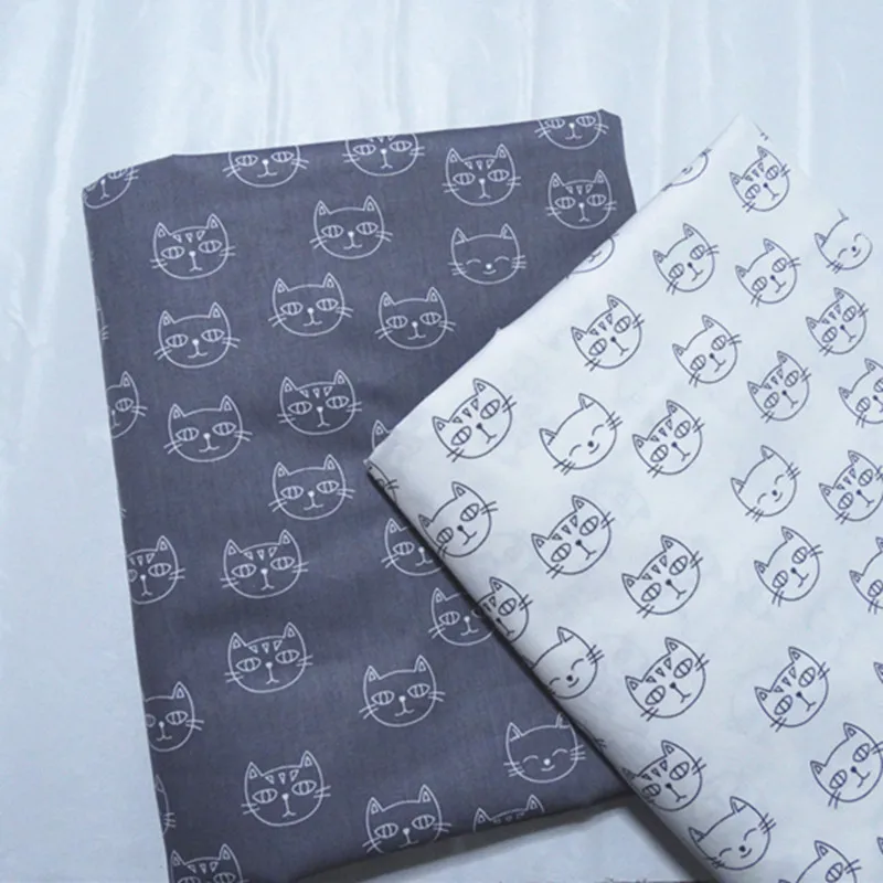 

half meter white or grey bottom with cat 100% cotton twill fabric infant bedding cloth children bed sheet bed sack telas A239