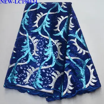 

Hot Sale High Quality African Royal blue Lace Fabrics Sequin Fabrics Shiny For Wedding Dress French Net Tulle Lace Fabric ZA-005