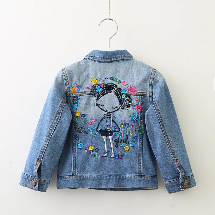 

Denim Coat 2018 Spring Korean Girl Flower Embroidered Long Sleeved Girls Jean Jacket