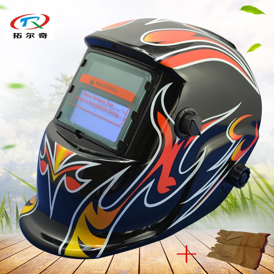 Battery Welding Mask with gloves Automatic TIG mig Auto Darkening black