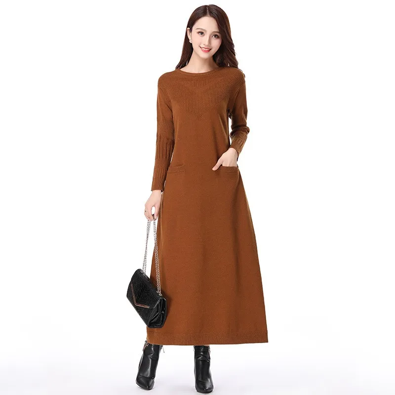 

Knit Dresses Women 2019 Autumn Winter Fashion Large size Sweaters Lengthen Dresses Loose Female Elegant Bottoming Dresses A2314