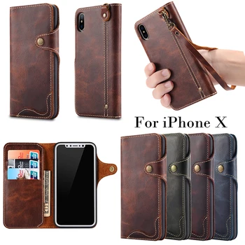 

GXE 2017 New Luxury Genuine Leather Magnet Flip Case For iPhone X Retro Wallet Style Flip Cover For iPhone X Case With Slot Card