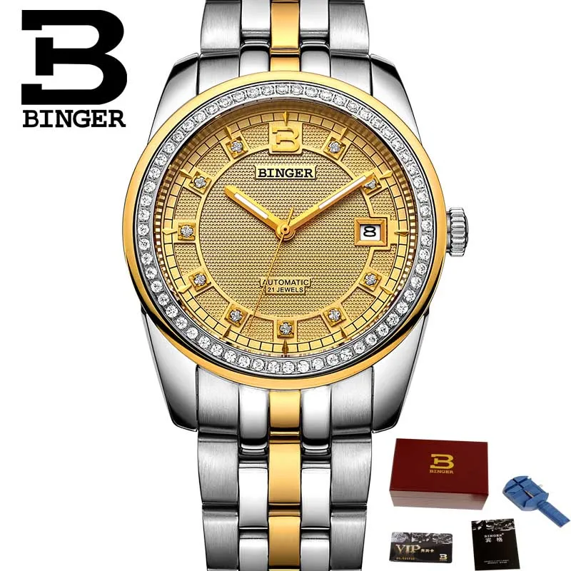 Япония MIYOTA автоматические часы Бингер с автоматическим заводом мужские Топ люксовый бренд часы водонепроницаемые стальные деловые механические часы - Цвет: 01