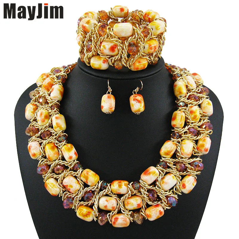 Массивное ожерелье модные ювелирные наборы ручной работы Золотая цепочка желтые