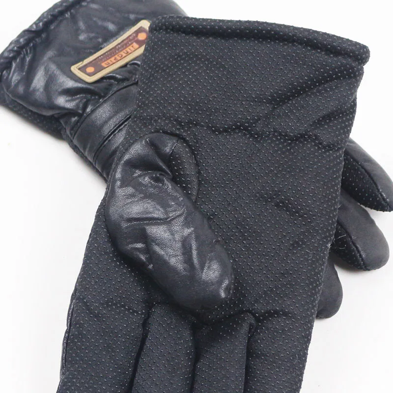 Зимние Утепленные флисовые теплые мужские кожаные перчатки для вождения большого размера, спортивные перчатки для езды на велосипеде, Нескользящие толстые бархатные перчатки внутри Риги A79 - Цвет: Black