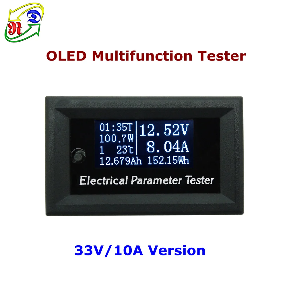 RD 100 v/33v10A 7в1 OLED Многофункциональный тестер напряжения, тока, температуры, емкости Вольтметр Амперметр, Электрический измеритель белого цвета