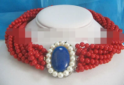 

0975 natural round 10row red coral necklace