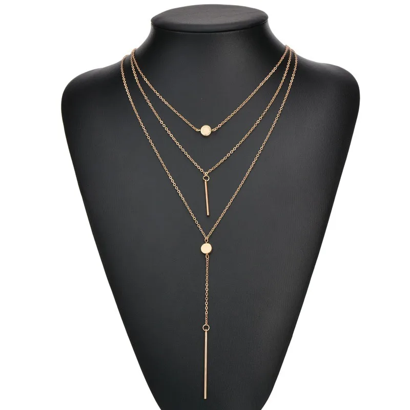  Multi Layer Women Necklaces&ampPendants Long Tassel Charm Tip Bar Statement Necklace for 3Layers Chain Jewelry | Украшения и
