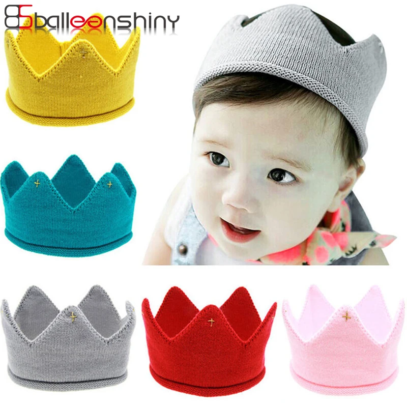 

BalleenShiny Knitted Crown Headband Hat Baby Birthday Gift Photo Props Cute New Fashion Hair Accessories Children Kids Headwear