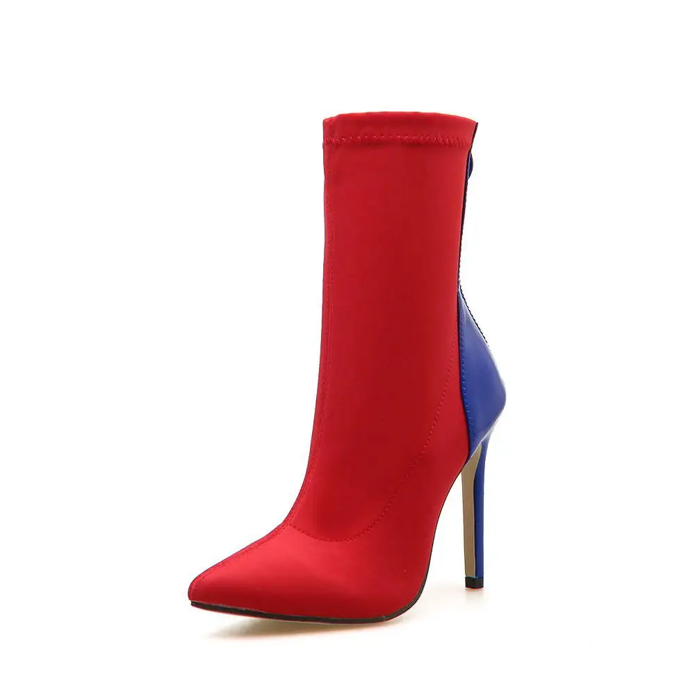 

2019 autumn and winter new pointed European and American foreign trade high-heeled tube female boots red and blue 0104