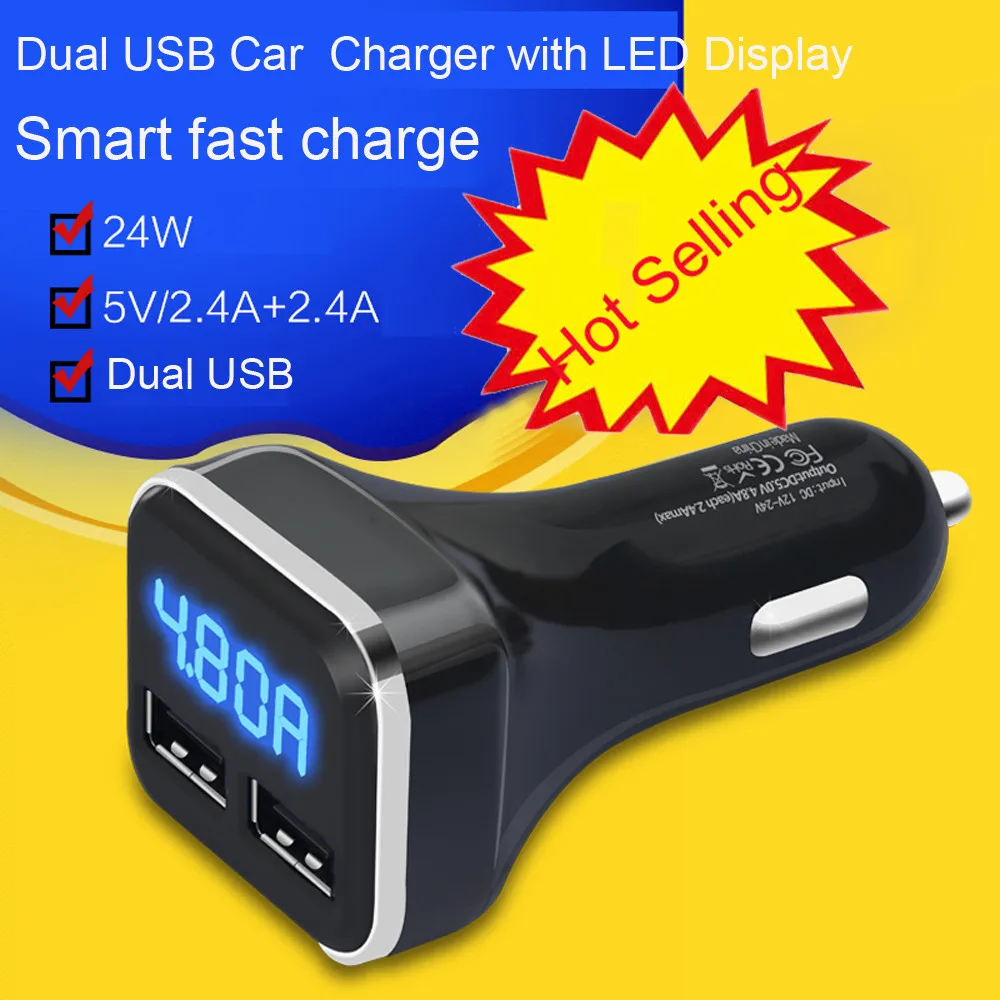 Двойной USB Автомобильное зарядное устройство с светодиодный дисплей Вольт Ампер метр DC 4.8A 5 В Автомобильное прикуриватель зарядное устройство адаптер