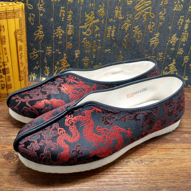 

Men Casual Art Shoes Embroidered Red Dragon Chinese Style Breathable Cotton Shaolin Kung Fu Wing Chun Tai Chi Emperor History