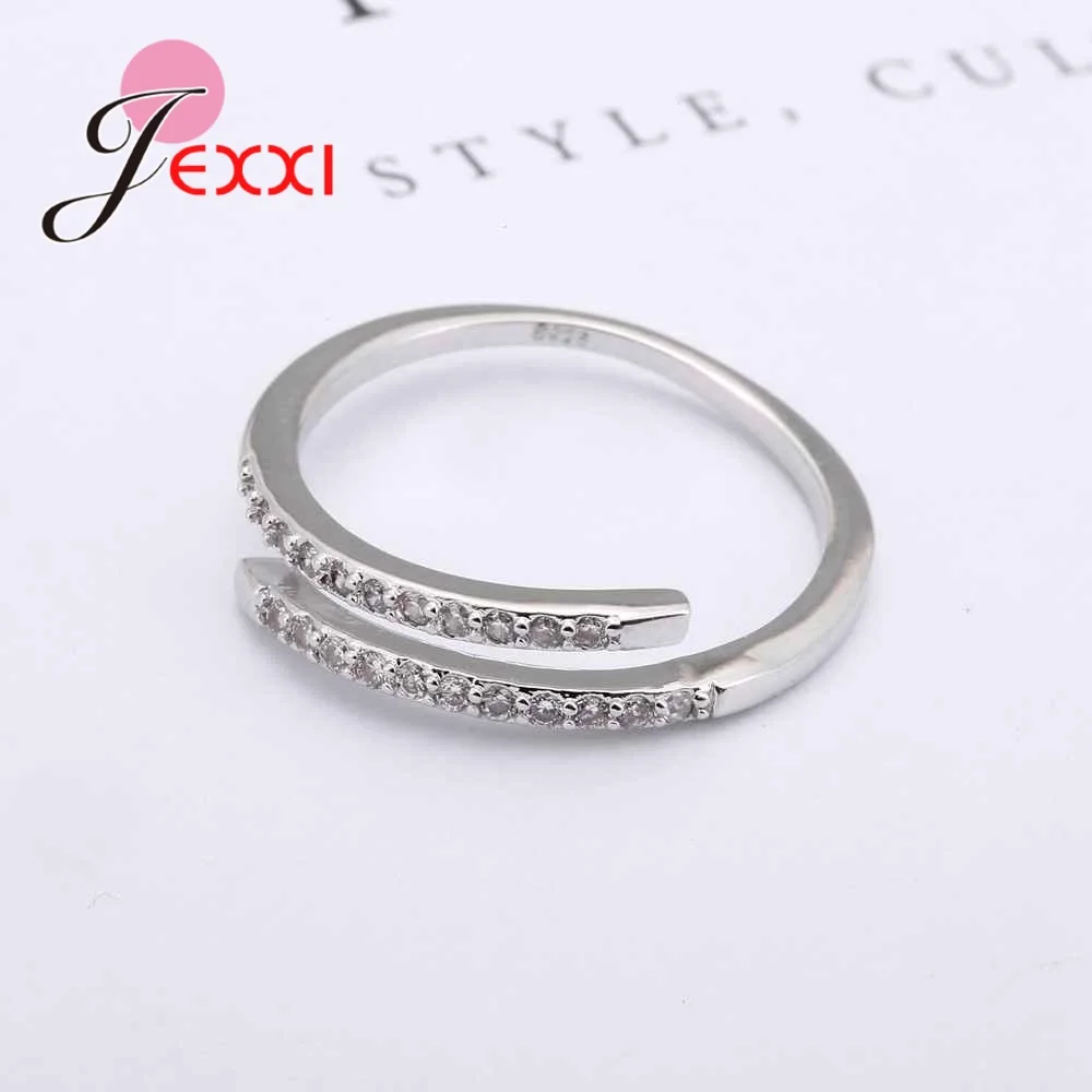 Красивый простой дизайн 925 пробы Серебряное Ювелирное Украшение регулируемое кольцо белые сияющие хрустальные стразы кольцо для женщин