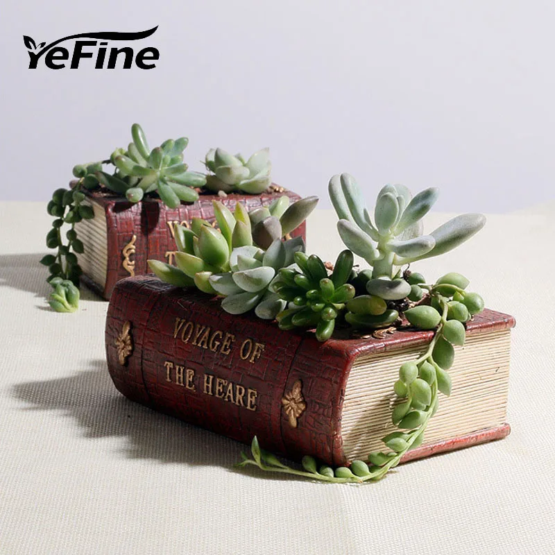 

YeFine Retro Fleshy Flower Pot Resin Creative Book Shape Design Microlandschaft Crafts Flowerpot Desktop Home Decoration