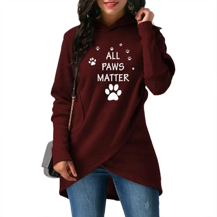  Split Hoodies For Women Paw Animal Print Sweatshirts Kawaii Hoodies Femmes Loose Girls Frauen Youth