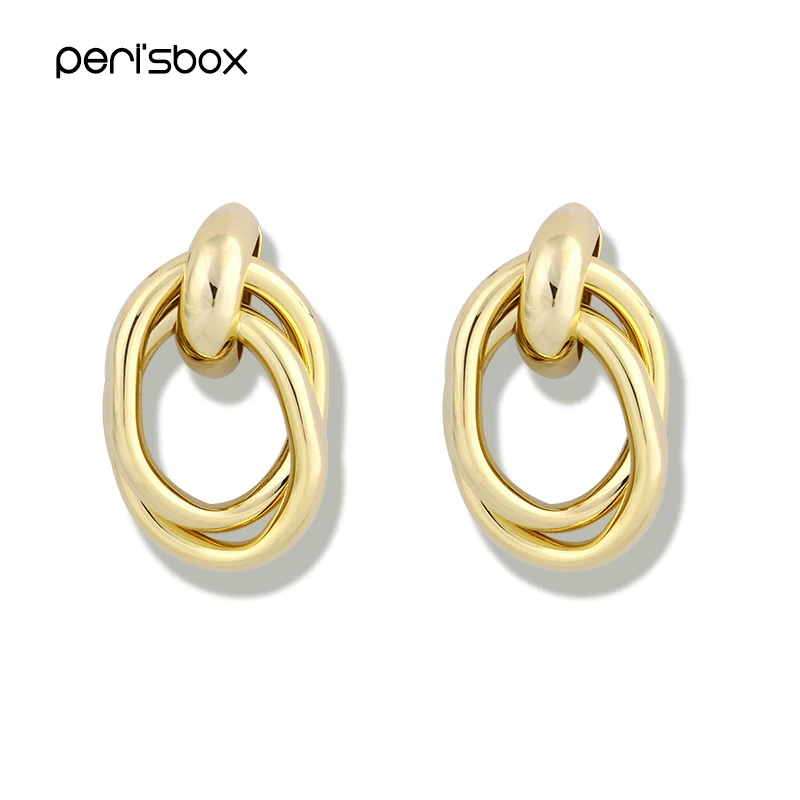 

Peri'sBox Gold Silver Color Knotted Stud Earrings Simple Twisted Circle Stud Earrings Minimalist Geometric Oval Studs Jewelry