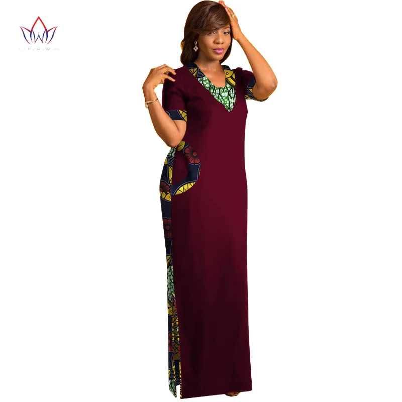 BRW африканская одежда для женщин короткий рукав макси платья Прямое платье с принтом Дашики Африканский принт длинное платье WY1237