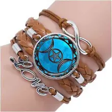 Triple Luna brazalete de diosa pulsera con figura de pentagrama bruja cúpula de vidrio para joyería Wiccan pulseras encanto de la cadena de plata joyería de la bruja(China)