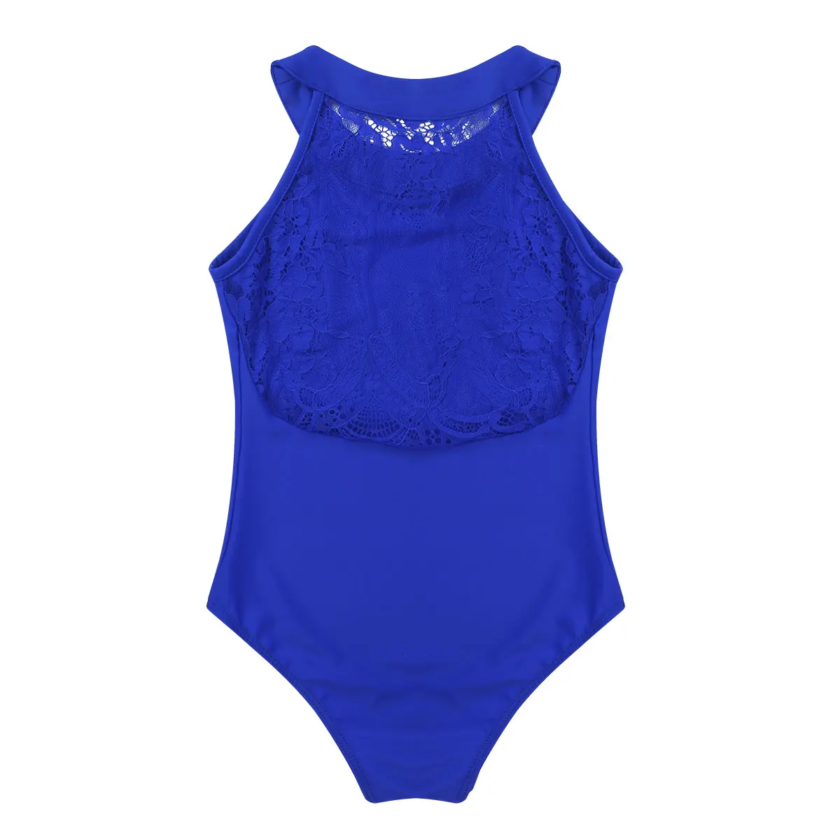 Kids Girls Gymnastics Swimsuit for Dancing Sleeveless Halter Floral Lace Back Bodysuit Gymnastics Leotard Ballet Dance Costume