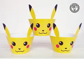 

24pcs Cartoon Anime pokemon go Pikachu cupcake wrappers decoration wedding party favorscup cake toppers picks supplies AW-0081