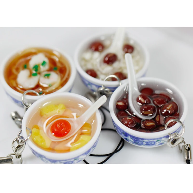 

JETTING Mini Cell Phone Strap Simulation Food Charms noodle Keychain Pendant Chinese Blue and white porcelain Food Bowl