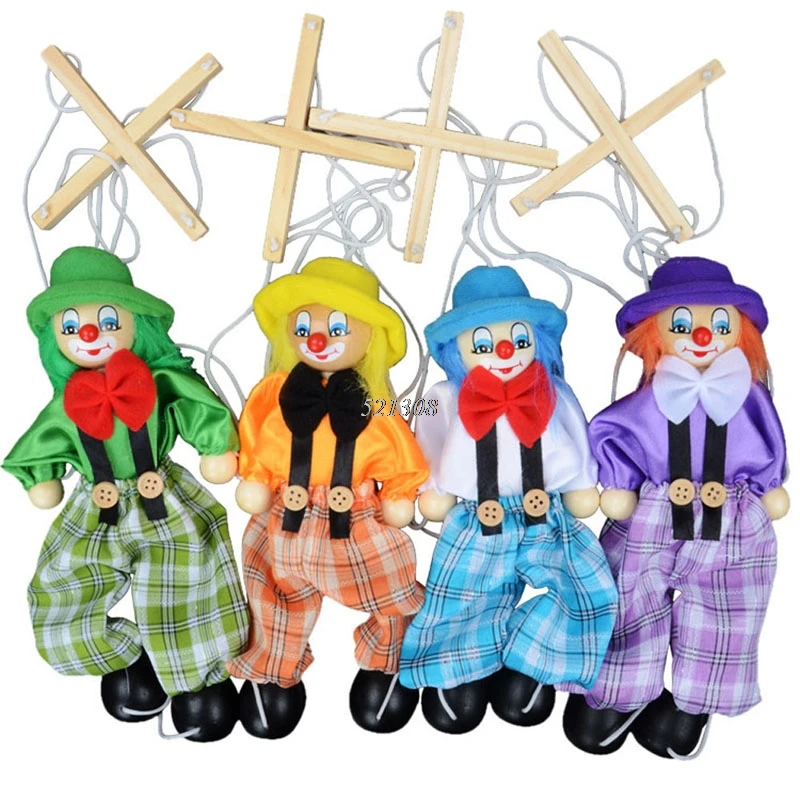

2016 New Funny Toy Pull String Puppet Clown Wooden Marionette Toy Joint Activity Doll Vintage