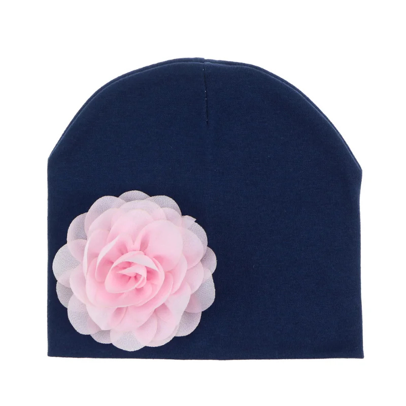 Sunlikeyou/новая весенняя шляпка для девочки, детские шапки для новорожденных, хлопковая мягкая эластичная шапочка с цветком, шапочка, теплая шапка для младенца шапка детская - Цвет: navy D3