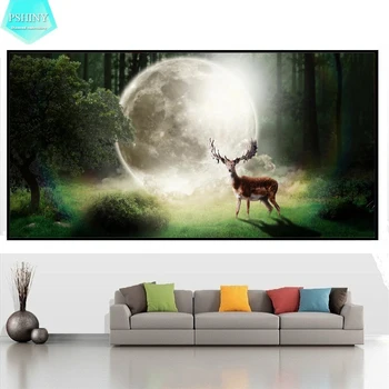 

PSHINY 5D DIY Diamond embroidery Moonlight deer Picture full kit square rhinestone landscape Diamond painting cross stitch