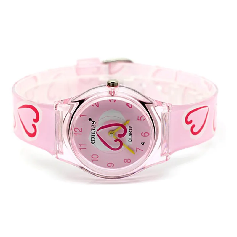 Для девочек розового цвета с сердечком и Водонепроницаемый детские часы Relogio Feminino конфеты кварцевый кремний часы Женское Повседневное платье наручные Повседневное Relogio