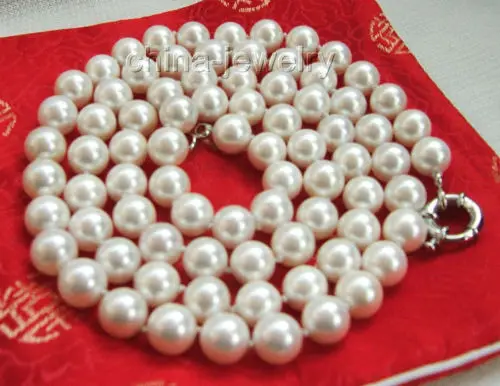 

FREE SHIPPING HOT sell new Style >>>> Beautiful 32" 10mm white perfect round sea shell pearl necklace