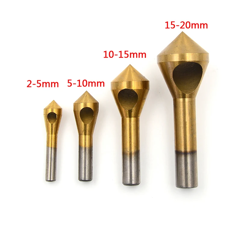 4Pcs Titanium Coated Countersink & Deburring Center Drill Bits Chamfering Tools 2-5/5-10/10-15/15-20mm