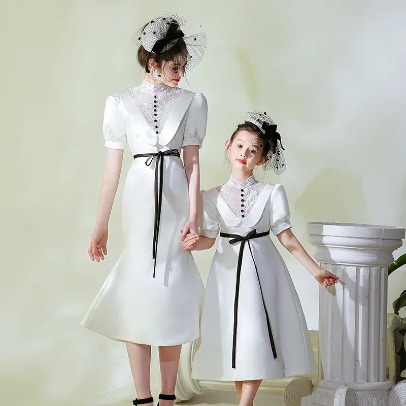 

Parent-child evening dress, mother-daughter dress, 2019 new style spring dress, Herben style model, walk-show costume