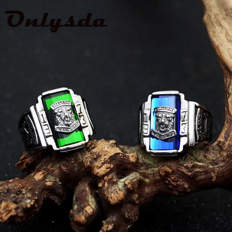 

Onlysda CZ stone Gold Tone Stainless Steel Colorful Rhinestone 1973 Walton Tigers Signet Rings for Men Male OSR126