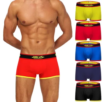 

Men's sexy panties 2019 Men's Solid Color Letter Print Panties Shorts Raised Pouch Underpants sous vetement homme