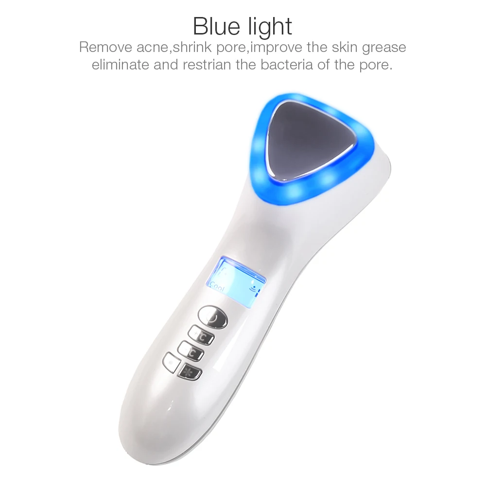 Equipamento da Beleza do Ultra-sônica Concurso de Acne Cuidados da Pele Dispositivo de Importação Olho Massageador Facial Gelo Cor Quente Led Photon Creme Luz 10 Máscara LEVOU