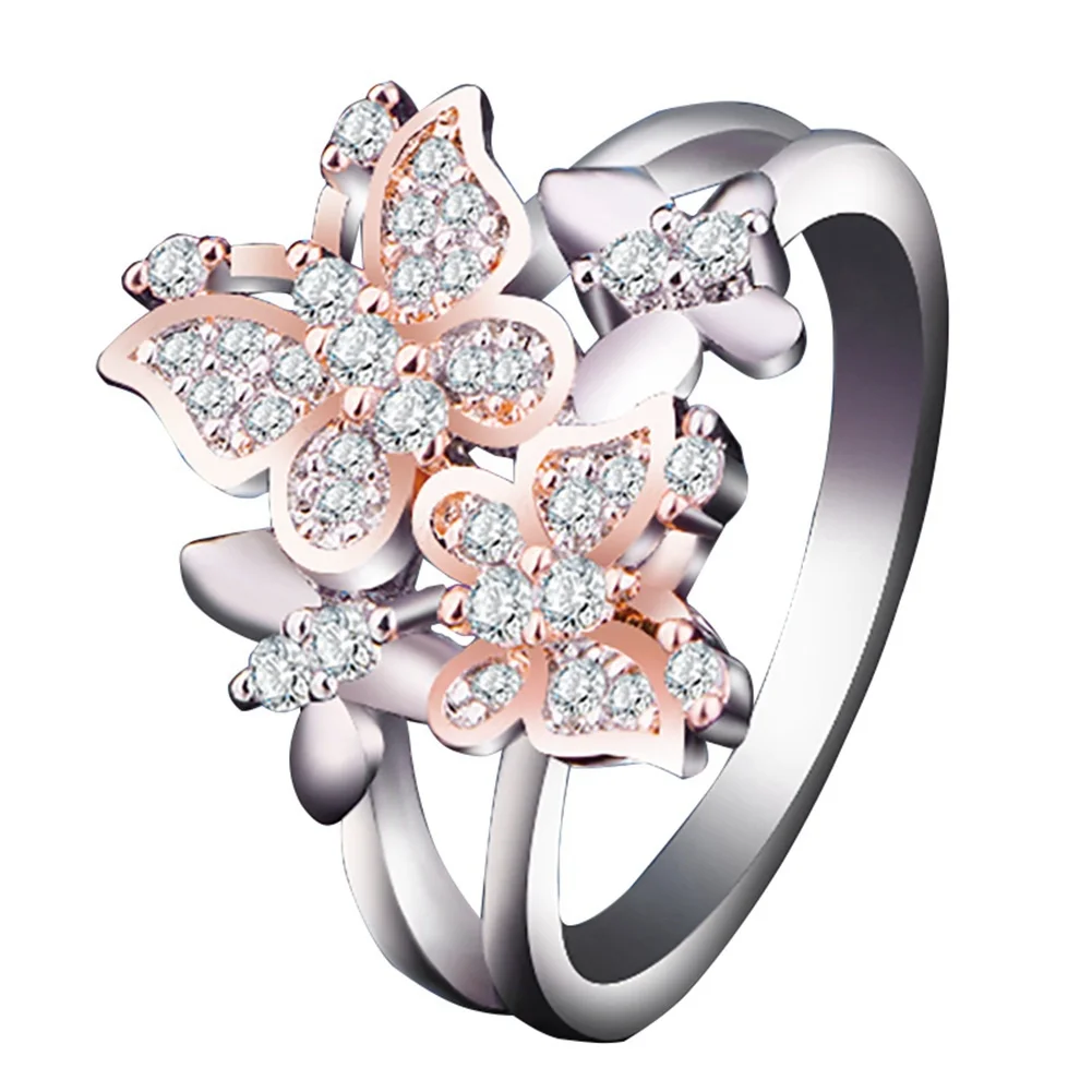 Cute Rose Gold Color Butterfly Ring Jewelry Birthday Stone Wedding