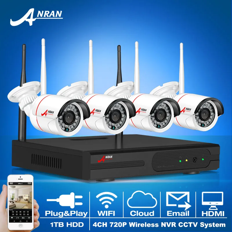 2016New List! 4CH NVR Wireless Security CCTV System 1TB HDD&P2P 720P HD Outdoor WIFI Mini IP Camera H.264 Video Surveillance Kit