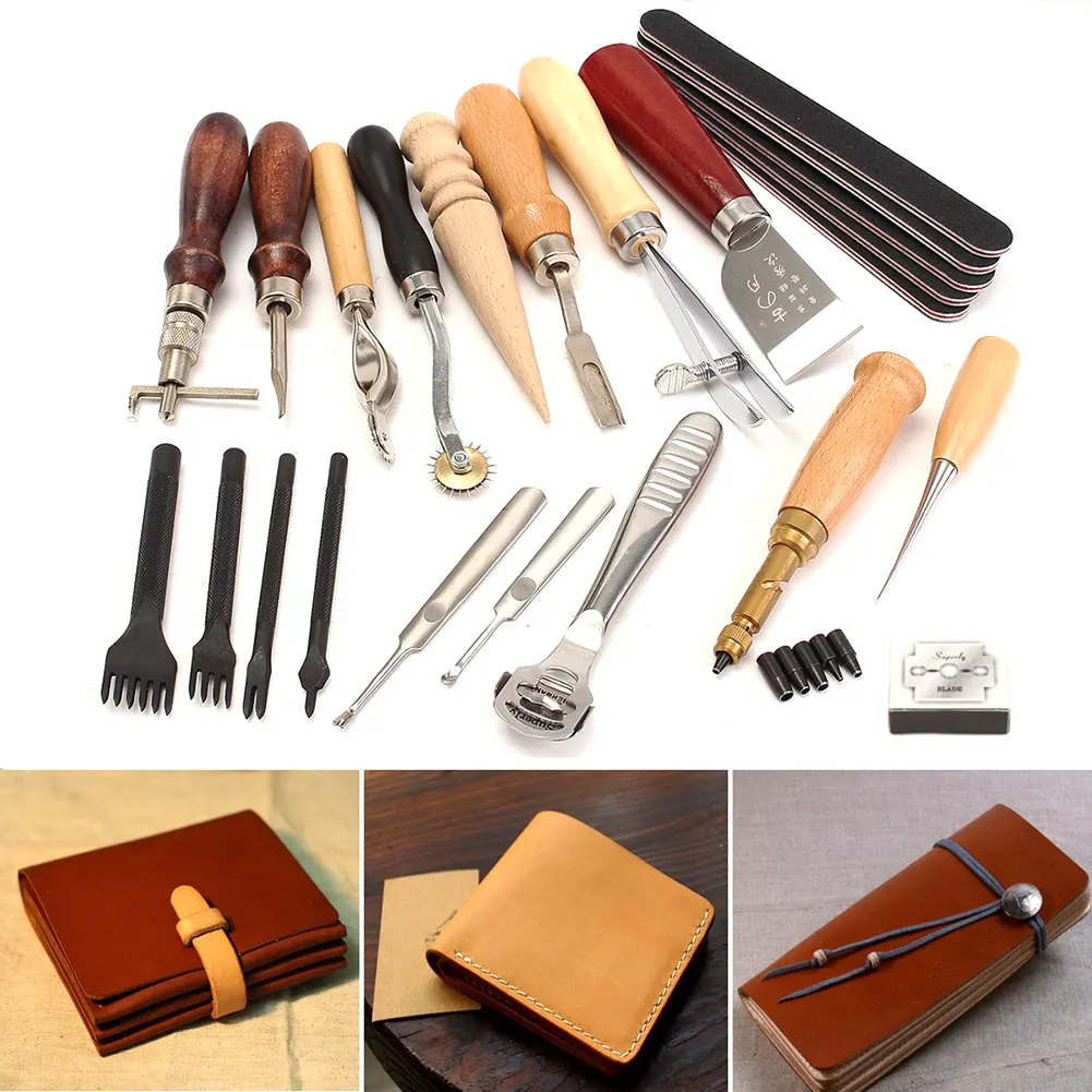 

1 Set Leather Craft Tools Punch Kit Stitching Carving Sewing Saddle Groover H99F