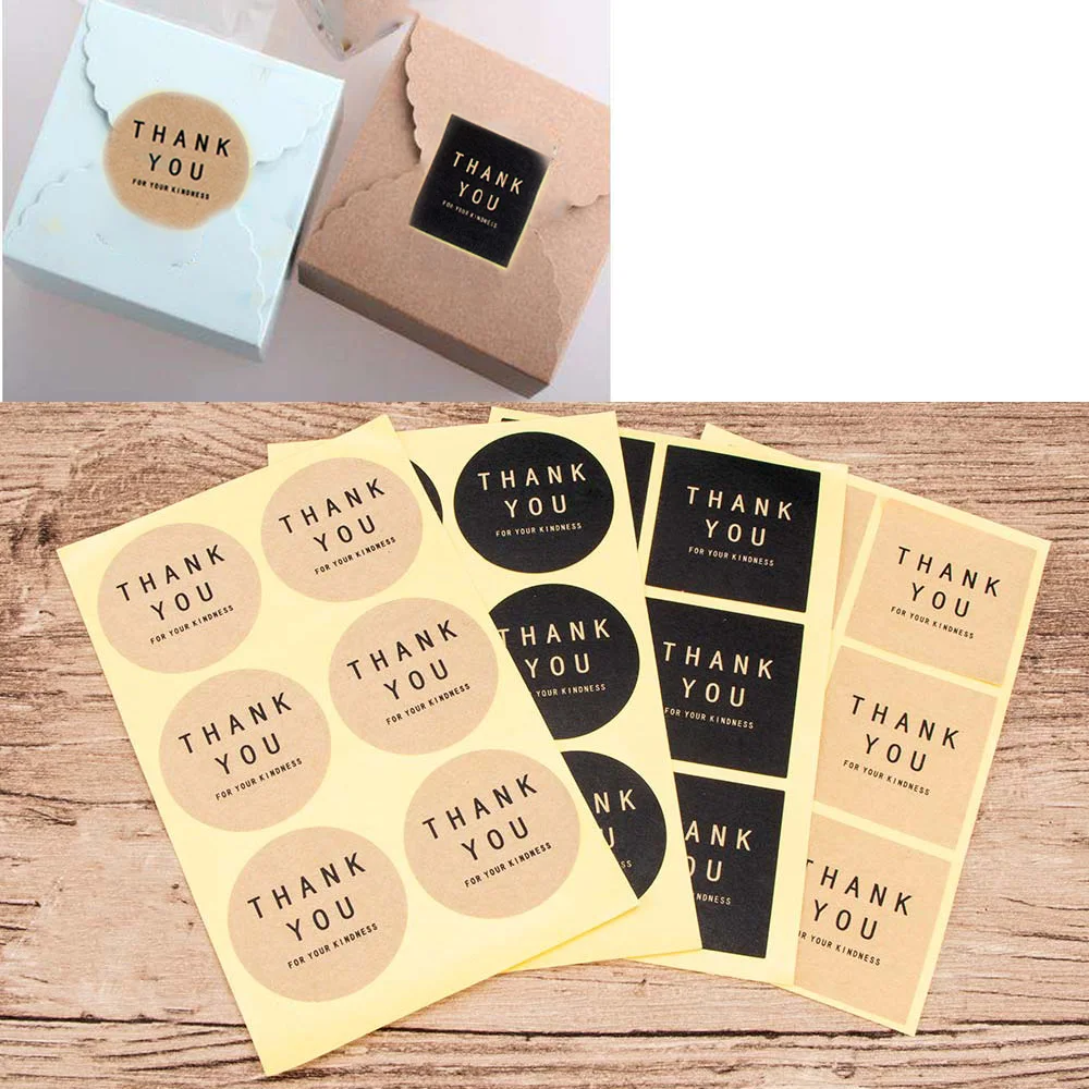 

10 Sheets 60 Pcs Square Circle Shape Thank you Handmade Cake Packaging Sealing Label Kraft Sticker Baking DIY Gift Stickers