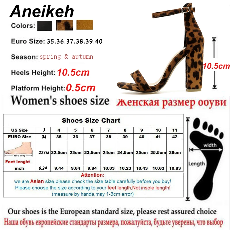 Aneikeh/; сандалии-гладиаторы с леопардовым принтом; Модные женские босоножки; туфли на высоком каблуке с открытым носком и ремешком на щиколотке; туфли-лодочки черного цвета; Размеры 35-40