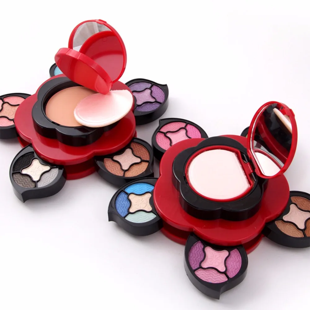 Miss Rose 1Pcs New Flower Design Small Multi Layer Rotating Makeup Eye Shadow Palette Blush Foundation Powder Makeup Kit