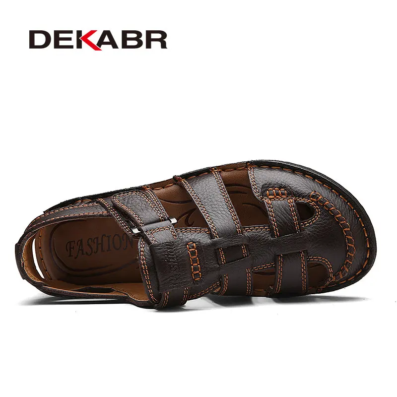 DEKABR العلامة التجارية الرجال عارضة أحذية الشاطئ عالية الجودة الصيف الصنادل لينة وحيد الأزياء الرجال حقيقية خف جلدي الرجال الوجه يتخبط DEKABR العلامة التجارية الرجال عارضة أحذية الشاطئ عالية الجودة الصيف الصنادل لينة وحيد الأزياء الرجال حقيقية خف جلدي الرجال الوجه يتخبط