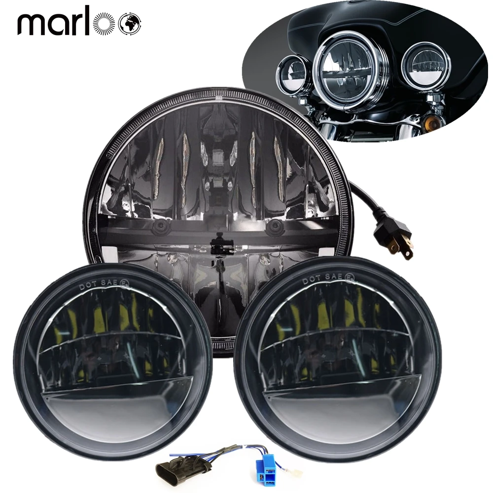 

New Reflector 7" LED Headlight + 4.5'' Auxiliary Fog Light For Harley Davidson