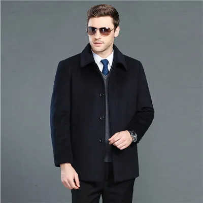Mu Yuan Yang зимнее мужское кашемировое пальто и куртки однобортное мужское шерстяное пальто с отложным воротником мужские шерстяные пальто - Цвет: Dark blue
