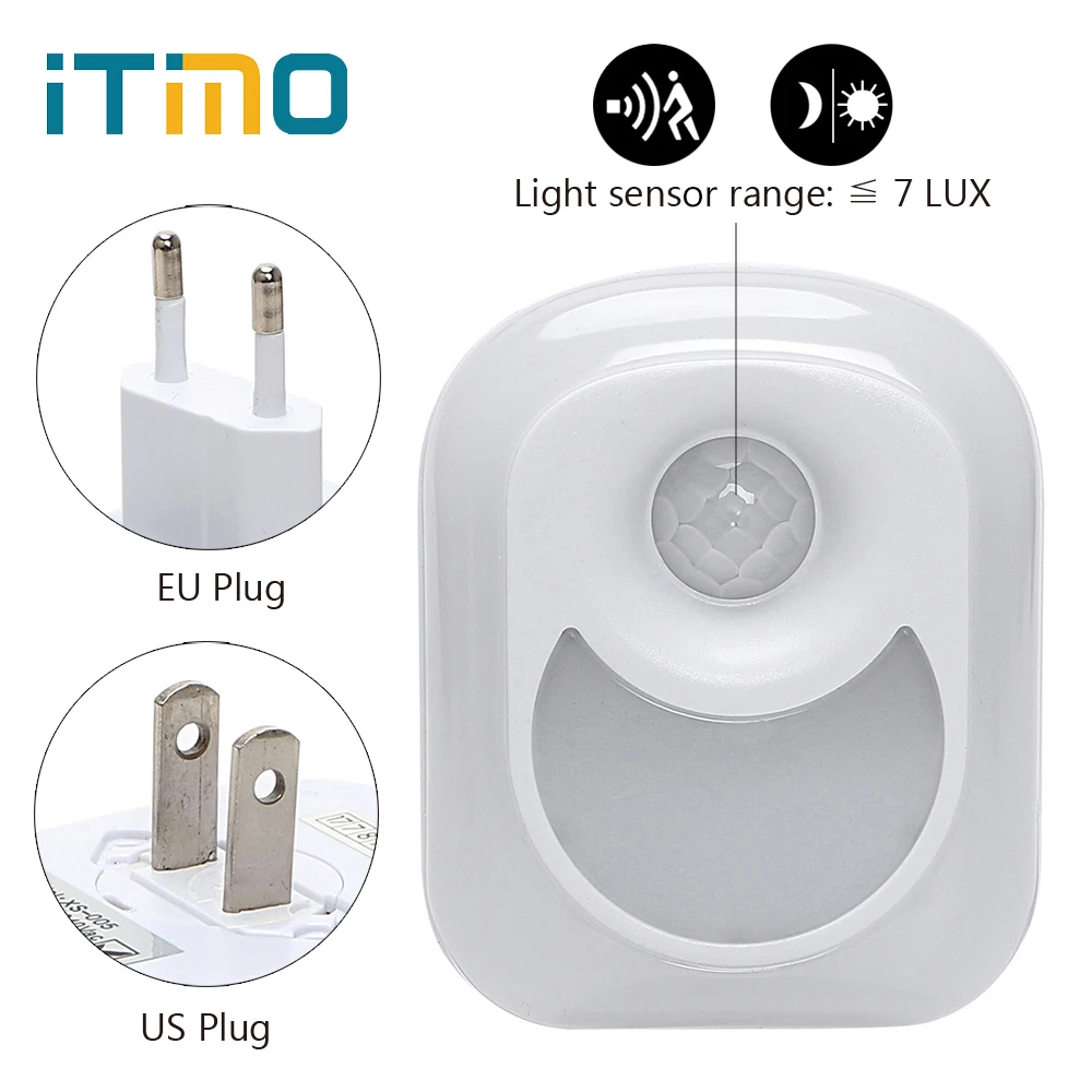 

iTimo Motion Sensor Night Light EU/US Plug AC 110V/220V Baby Room Hallway Bedroom Home Human Infrared PIR Wall Lamp Lighting