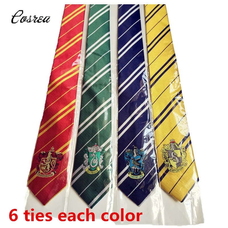 

Wholesale Each Color 6 Ties Ties Gryffindor Slytherin Hufflepuff Ravenclaw Gift Halloween Stage Magical Cosplay